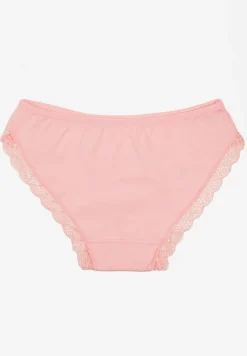 Różowe Majtki Typu Figi z Bawełny Ozdobione Koronką Blikaria