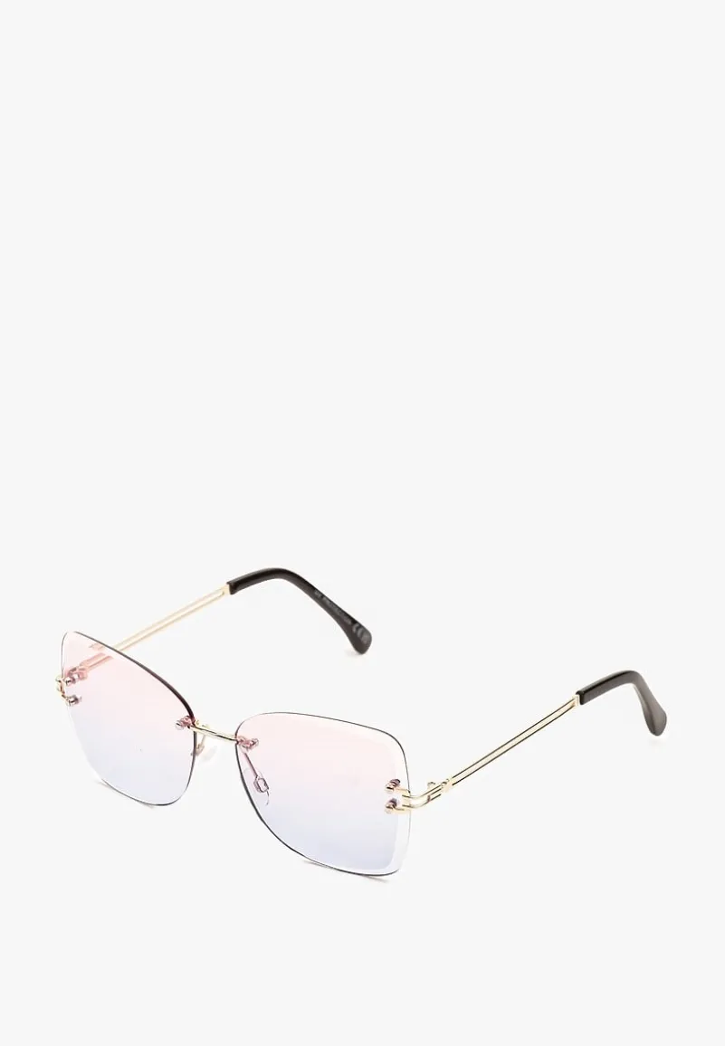 Różowe Okulary Przeciwsłoneczne w Metalicznej Oprawie Hellimia