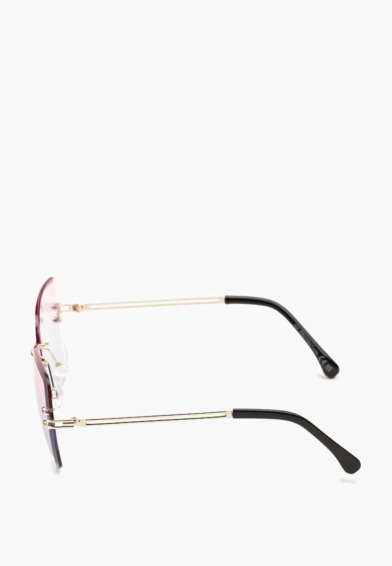 Różowe Okulary Przeciwsłoneczne w Metalicznej Oprawie Hellimia