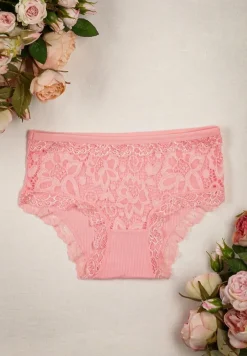 Różowe Prążkowane Majtki Figi z Ażurową Koronką Liseta