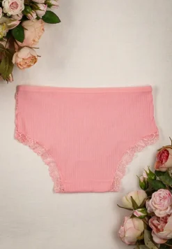 Różowe Prążkowane Majtki Figi z Ażurową Koronką Liseta