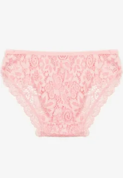 Różowe Prążkowane Majtki Figi z Koronką Okarde