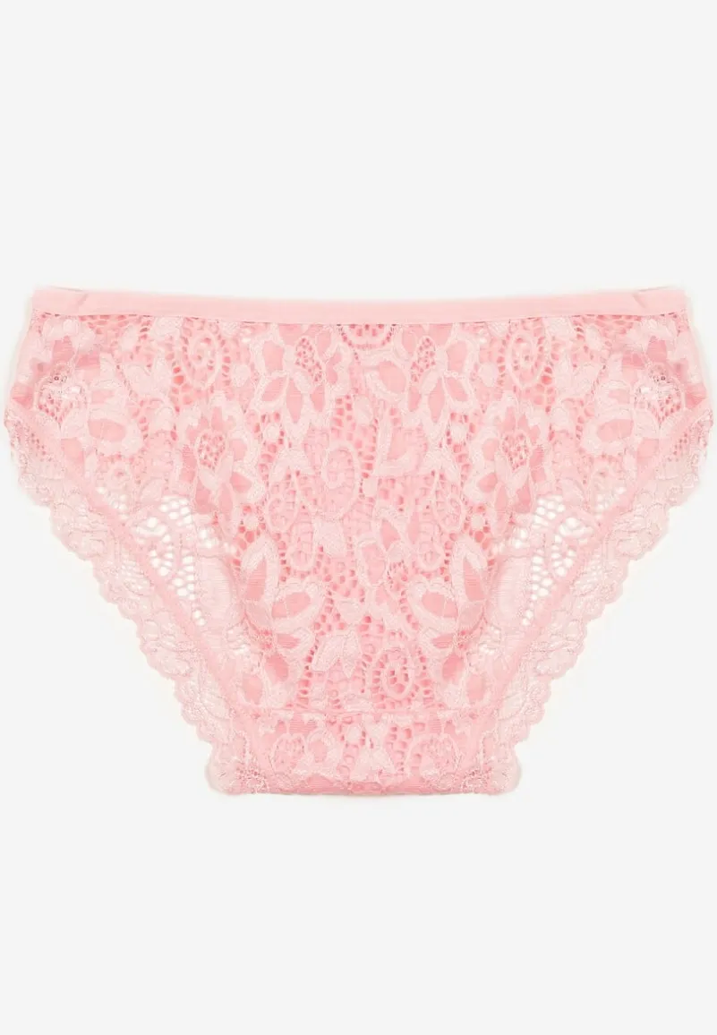 Różowe Prążkowane Majtki Figi z Koronką Okarde