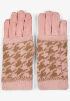 Różowe Rękawiczki Welurowe z Ozdobną Dzianinową Nakładką Seliti