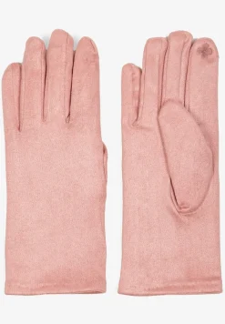 Różowe Rękawiczki Welurowe z Ozdobną Dzianinową Nakładką Seliti