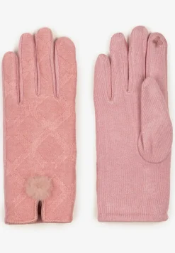 Różowe Rękawiczki z Bawełną Ozdobione Pomponem i Rozcięciem Zinnaletha