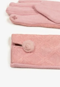 Różowe Rękawiczki z Bawełną Ozdobione Pomponem i Rozcięciem Zinnaletha