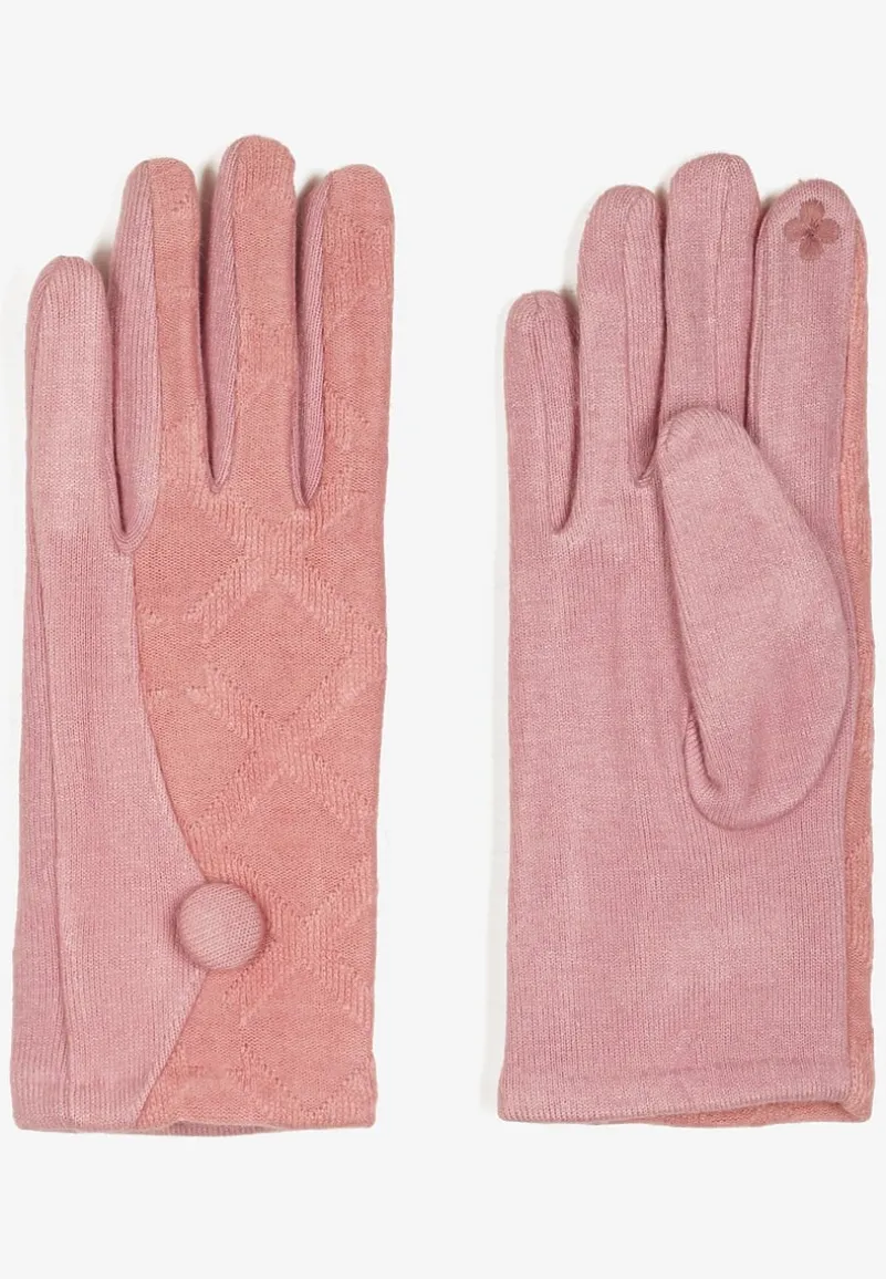 Różowe Rękawiczki z Bawełną Ozdobione Guzikiem Zinorith