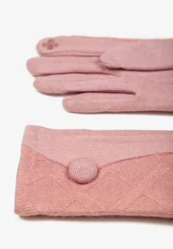 Różowe Rękawiczki z Bawełną Ozdobione Guzikiem Zinorith