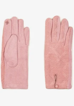 Różowe Rękawiczki z Bawełną Ozdobione Rombami i Guzikiem Fenemi