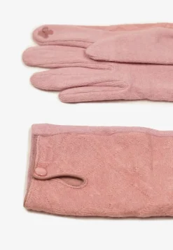 Różowe Rękawiczki z Bawełną Ozdobione Rombami i Guzikiem Fenemi