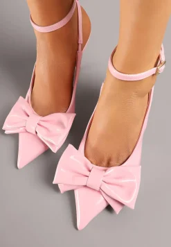 Różowe Sandały na Szpilce Vices z Dużą Kokardką Bez Pięty Velozia