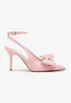 Różowe Sandały na Szpilce Vices z Dużą Kokardką Bez Pięty Velozia