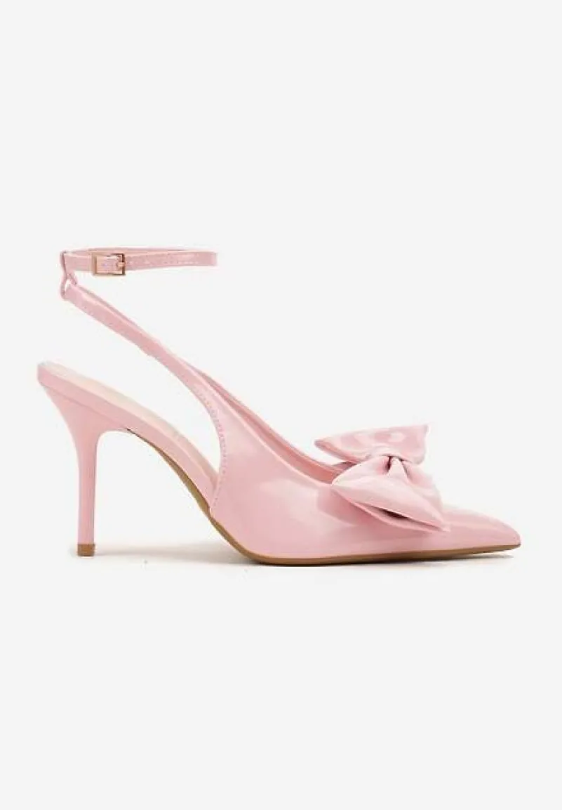 Różowe Sandały na Szpilce Vices z Dużą Kokardką Bez Pięty Velozia