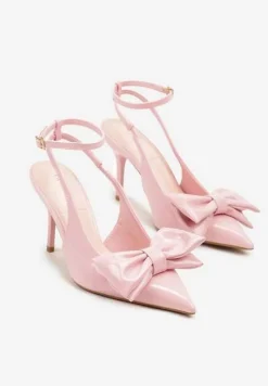 Różowe Sandały na Szpilce Vices z Dużą Kokardką Bez Pięty Velozia