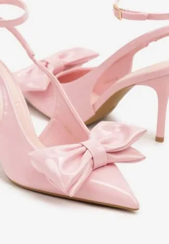 Różowe Sandały na Szpilce Vices z Dużą Kokardką Bez Pięty Velozia
