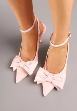 Różowe Sandały Vices na Szpilce Slingback Ozdobione Kokardą Tilvanea