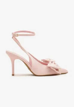Różowe Sandały Vices na Szpilce Slingback Ozdobione Kokardą Tilvanea