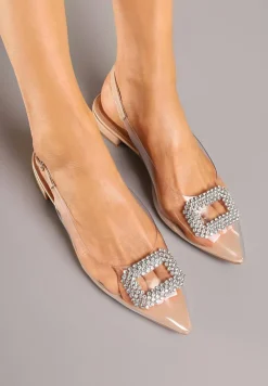 Różowe Sandały z Transparentną Cholewą Zdobioną Aplikacją z Cyrkonii Grivelle