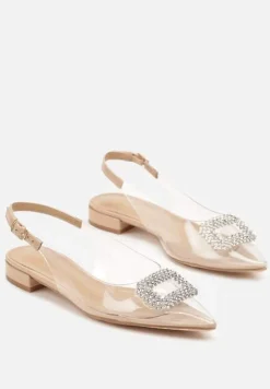 Różowe Sandały z Transparentną Cholewą Zdobioną Aplikacją z Cyrkonii Grivelle