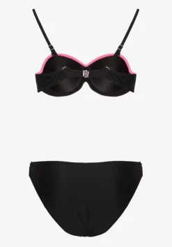 Różowo-Czarne Bikini z Metaliczną Nicią Usztywniany Biustonosz i Figi Mitelle