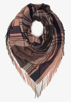 Różowo-Czarny Kraciasty Szalik z Wiskozy i Bawełny z Frędzlami Relavis