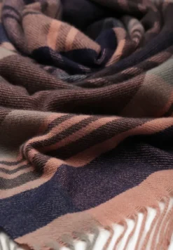 Różowo-Czarny Kraciasty Szalik z Wiskozy i Bawełny z Frędzlami Relavis