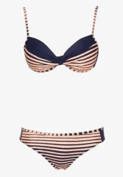 Różowo-Granatowe Bikini Dwuczęściowe w Paski Biustonosz i Figi Wialisa