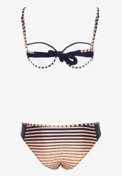 Różowo-Granatowe Bikini Dwuczęściowe w Paski Biustonosz i Figi Wialisa