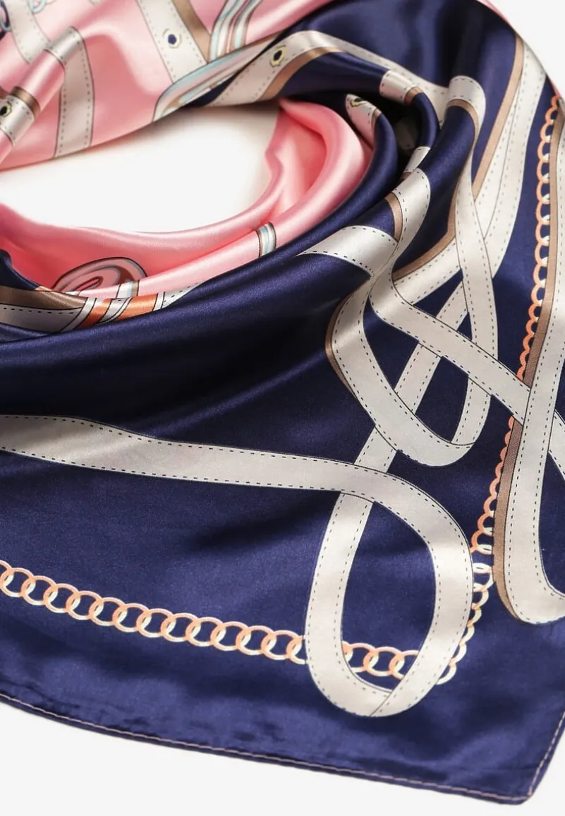 Różowo-Niebieski Szalik Apaszka z Wiskozą w Abstrakcyjny Motyw Nevandrae