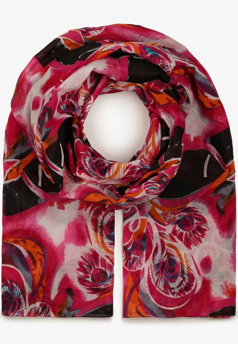 Różowy Bawełniany Klasyczny Szalik Apaszka z Abstrakcyjnym Wzorem Nihilisa