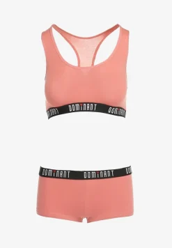 Różowy Komplet Bawełniany Sportowy Biustonosz i Stringi oraz Szorty Elmera