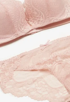 Różowy Komplet Koronkowy z Kokardkami Majtki typu Figi i Biustonosz Full Cup Iriniues