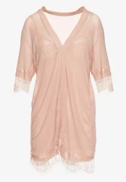Różowy Komplet Piżamowy z Siateczki Koszula Nocna Szlafrok Stringi Liamara