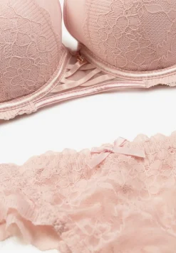 Różowy Koronkowy Komplet Bielizny Biustonosz Usztywniony Push Up i Stringi Jasminesa