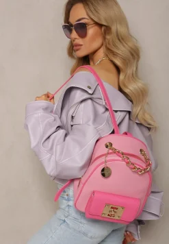 Różowy Plecak ze Złotymi Wykończeniami i Łańcuchem wokół Rączki Jianula