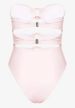 Różowy Strój Kąpielowy Jednoczęściowy Bez Ramiączek z Aplikacją Kwiatu Nansilah