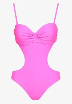 Różowy Strój Kąpielowy Jednoczęściowy z Wycięciami w Talii i na Plecach Tovantia