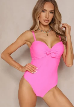 Różowy Strój Kąpielowy z Ozdobnym Wiązaniem Temelea