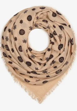 Różowy Szalik Ozdobiony Geometrycznym Motywem z Frędzlami Nomirya