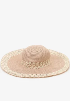 Różowy Szeroki Kapelusz Ozdobiony Przeszyciami z Naturalnej Plecionki Nellaila