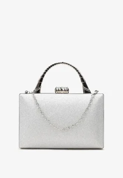 Srebrna Brokatowa Torebka Kopertówka na Łańcuszku Braida