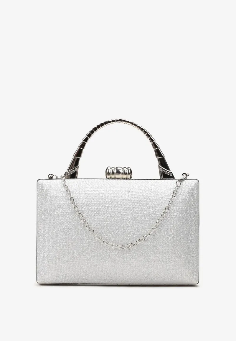 Srebrna Brokatowa Torebka Kopertówka na Łańcuszku Braida