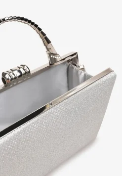 Srebrna Brokatowa Torebka Kopertówka na Łańcuszku Braida