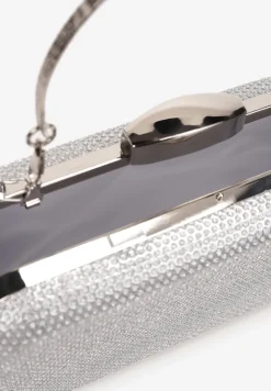 Srebrna Brokatowa Torebka Kopertówka z Odpinaną Rączką i Łańcuszkiem Neely