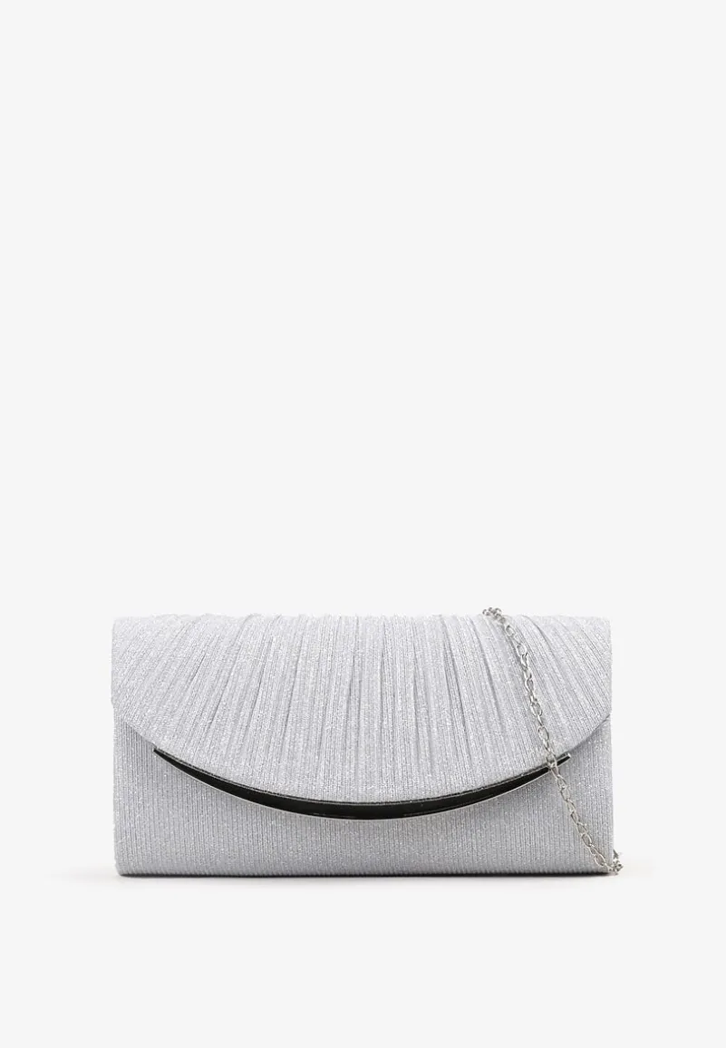 Srebrna Brokatowa Torebka Kopertówka na Odpinanym Łańcuszku Eyrila