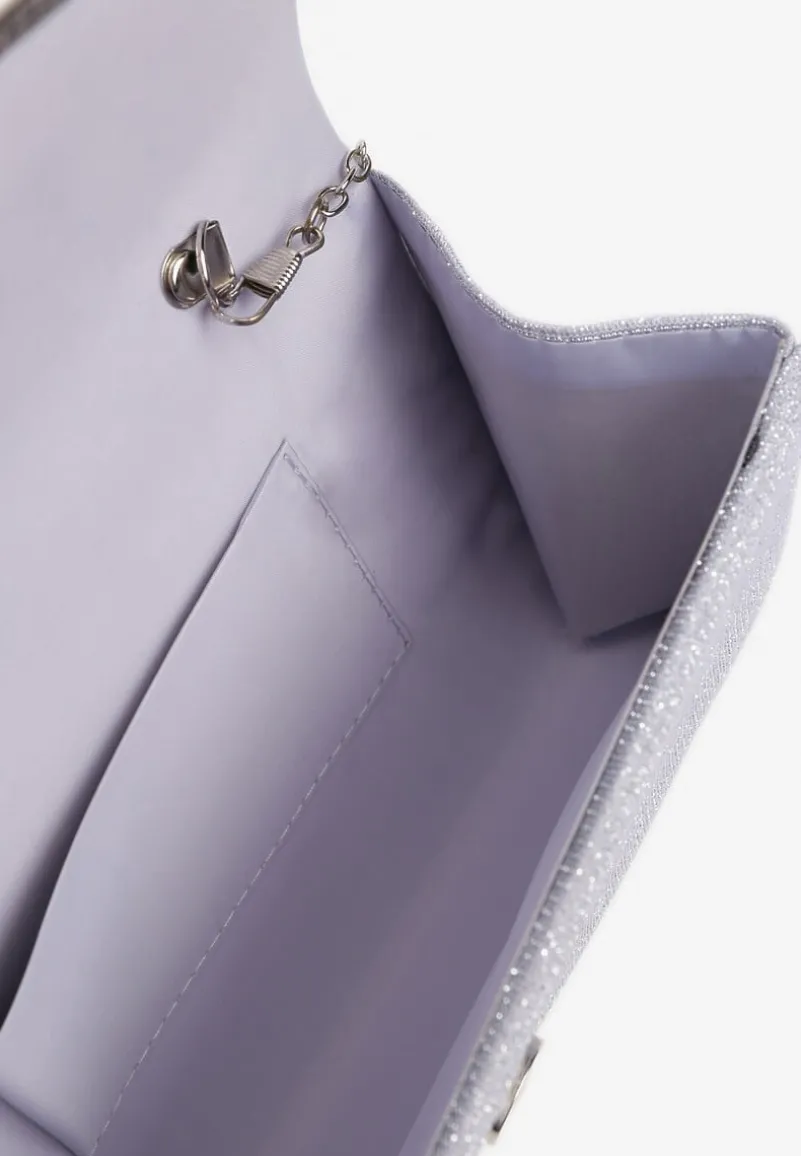 Srebrna Brokatowa Torebka Kopertówka na Odpinanym Łańcuszku Eyrila