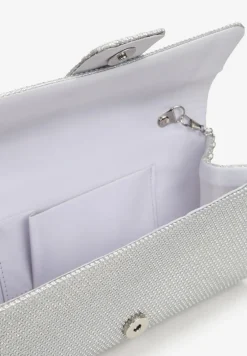 Srebrna Brokatowa Torebka z Łańcuszkiem i Magnetycznym Zapięciem Skimette