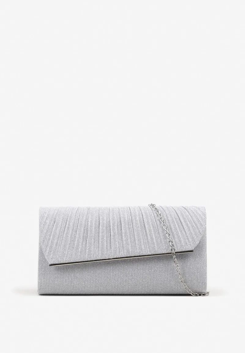 Srebrna Brokatowa Torebka Kopertówka na Odpinanym Łańcuszku Norida