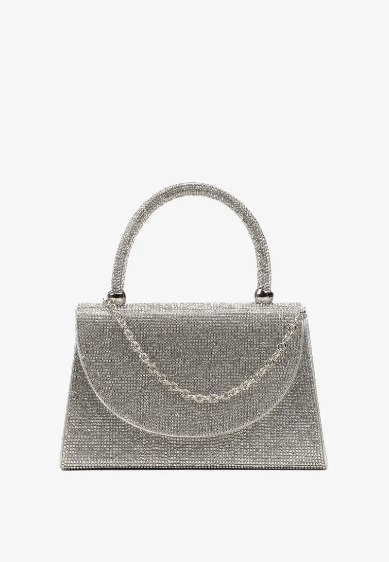 Srebrna Błyszcząca Torebka z Rączką i Łańcuszkiem Joline